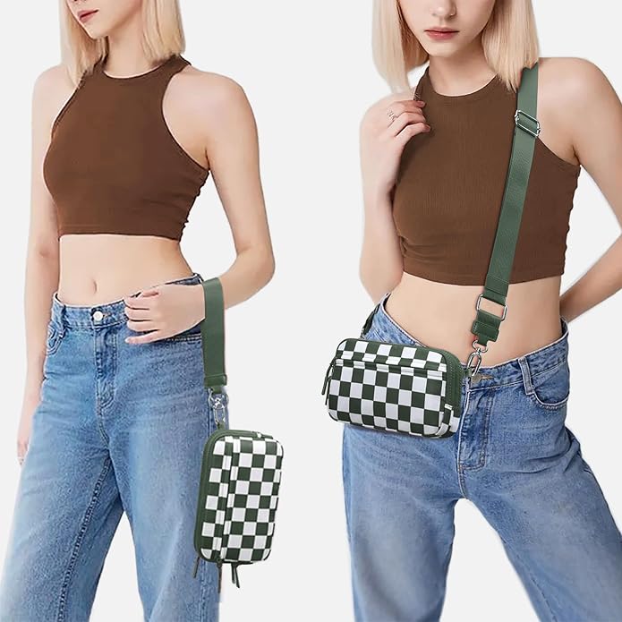 FODOKO Wristlet wallets for Women RFID crossbody bags with 4 Zippers | Checkered quilted nylon with credit card slots, cell phone organizer, and coin purse for travel and everyday carry - Image 2