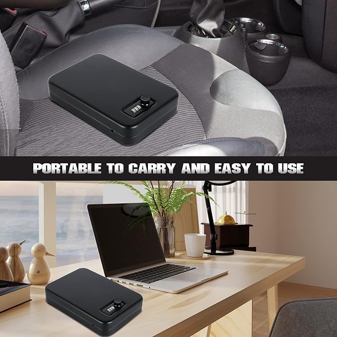 Portable Handgun Pistol Gun Safe Lock Box for Car, Travel & Home | Secures handgun storage, combination-lock access, steel build, 9.4" x 6.4" x 1.8", for car, home, travel, gun owners - Image 6