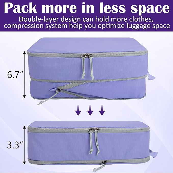 Compression Packing Cubes for Travel Suitcase Organizer Bags, Purple, XL | Expandable Travel Cubes for Packing Luggage Organizer Bags Compression Bags for Travel Essentials - Image 2