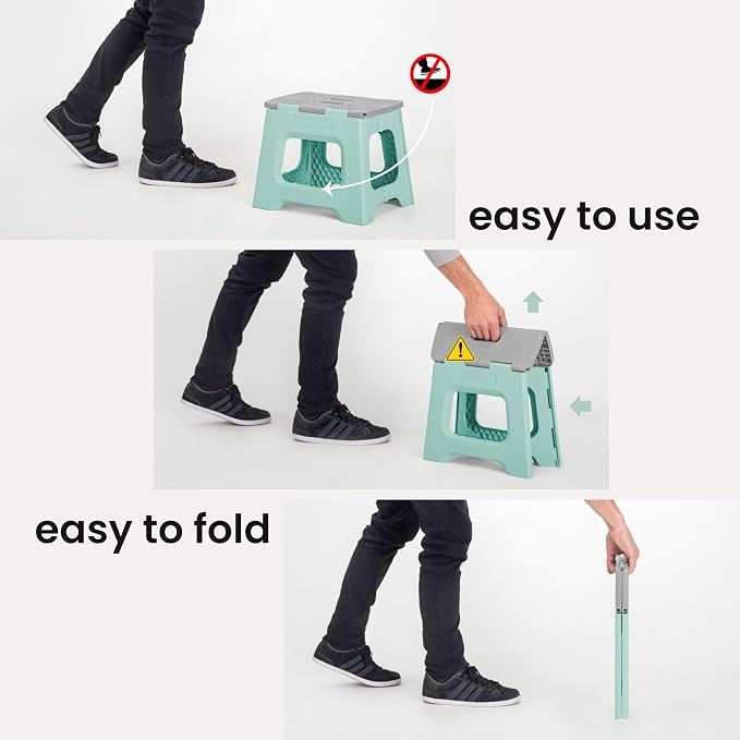 Vigar Compact Folding Step Stool, 12-1/2 in, Light Turquoise | 12-1/2 in Foldable Stool, Lightweight Portable Design, Handle, Non Slip Surface, Space-Saving, Supports up to 330 lb - Image 3