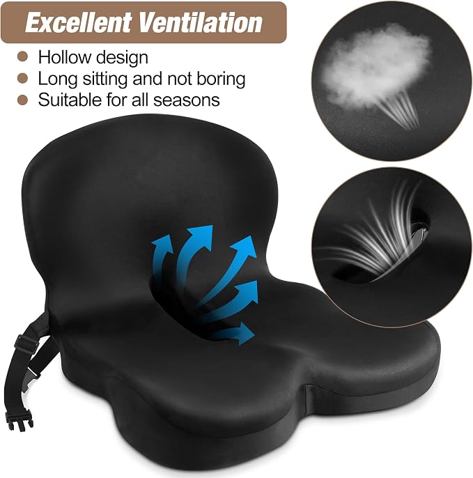 Truck Seat Cushion, Memory Foam Trucker Seat Cushion for Truck Driver Long Sitting with Adjustable Strap, Back Support and Pain Relief for Trucker Driving Office Chair and Pain, Black - Image 5