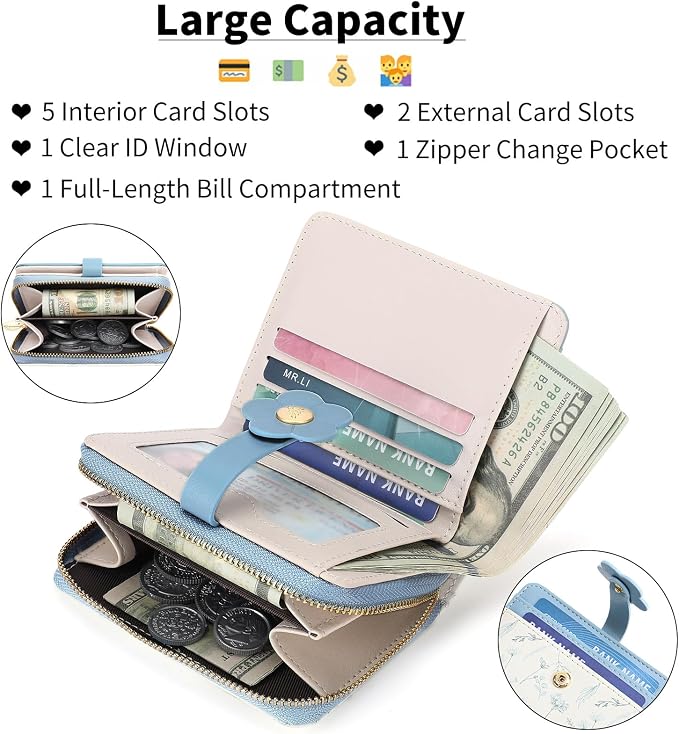Small Wallet for Women Rfid Bifold Leather Card Holder Wallet With Zipper Pocket - Image 4