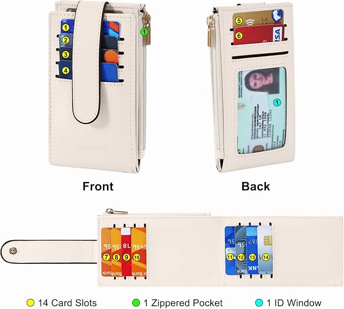 Chelmon Women's RFID Slim Card Holder Wallet | Thin Bifold Multi Card Case with Zipper Coin Pocket Purse for Women(Beige) - Image 4