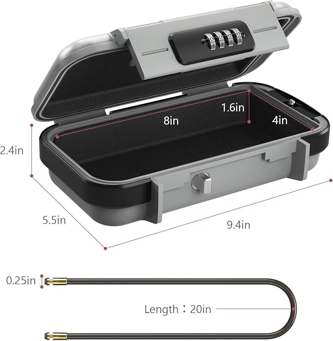 LOFICOPER Portable Safe Box, 4 Digit Combination Security Case, Waterproof Travel Lock Box, Small Beach Safe with Removable Chain, for Sports, Travel, Home, Office, Grey - Image 4