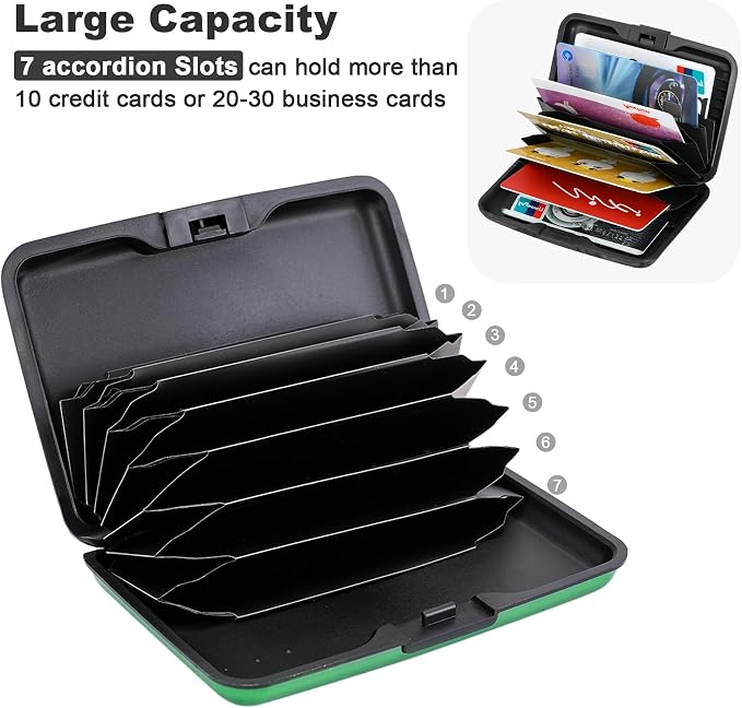 Mini RFID Aluminum Wallet Credit Cards Holder Business Card Case Metal ID Case for Men Women (Green) - Image 5