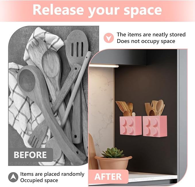 Magnetic Basket Organizer for Fridge - Lego-Style ABS Plastic Storage Box,No Drill Design for Kitchen Counter, Microwave & Whiteboard, Holds Up to 3.5 lbs(Pink) - Image 9