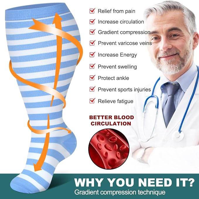 Genovega 3 Packs Wide Calf Compression Socks for Women Men Knee Hight S/M-4XL for Gifts - Image 5