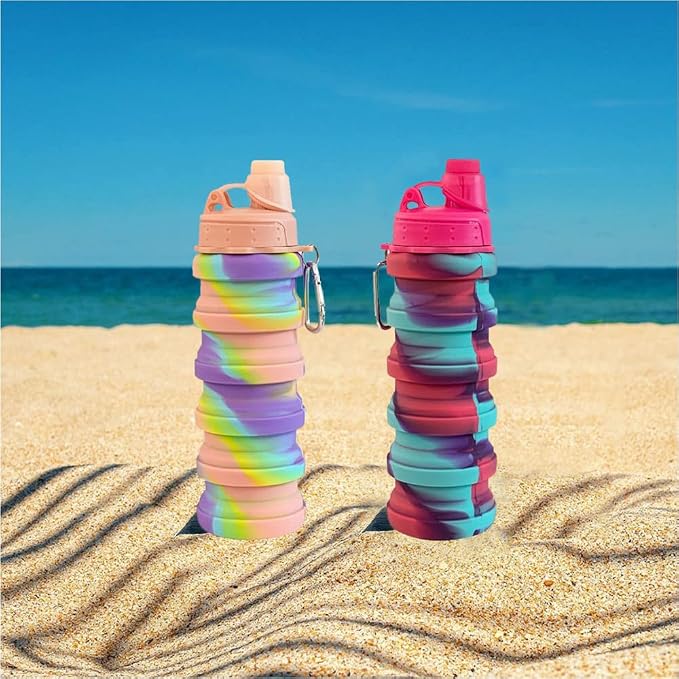 Collapsible Water Bottles 2 pack 500ML (Pink+Rose Red) | Travel Water Bottle Portable Hiking Water Bottle with Leak proof Reusable BPA Free Silicone Water Bottles. - Image 7