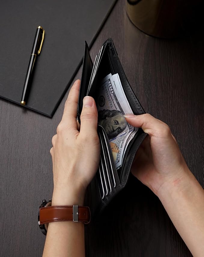 Swallowmall Mens Wallet Rfid Blocking Leather Wallet for Men Bifold Wallets with 1 ID Window 16 Card Slot Black - Image 9