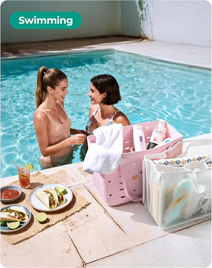 BAGSMART Beach Bag for Women, Water-resistant Rubber Tote Bag, Sandproof Vacation Essentials for Summer Swim Cruise Pool - Image 2