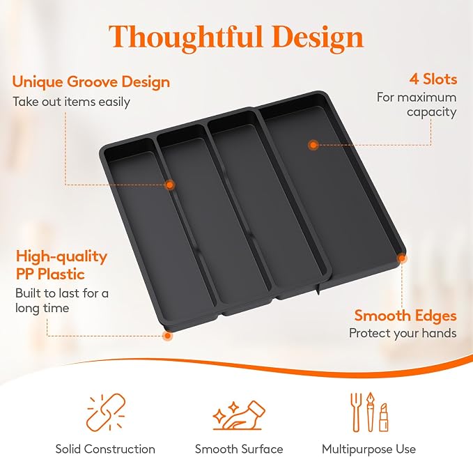 Lifewit Utensil Organizer for Kitchen Drawer, Expandable Cooking Tray | Adjustable Cutlery Flatware Holder, Plastic Silverware Spatula Tools Storage Divider, 11.9-17.3 x 15.8", Black - Image 6