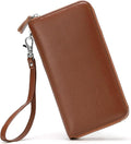 Moflycom Womens Wallet RFID Blocking Genuine Leather Zip Around Wallet Clutch Wristlet Travel Long Purse for Women by Moflycom