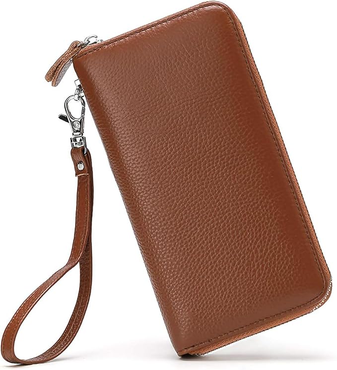 Moflycom Womens Wallet RFID Blocking Genuine Leather Zip Around Wallet Clutch Wristlet Travel Long Purse for Women by Moflycom