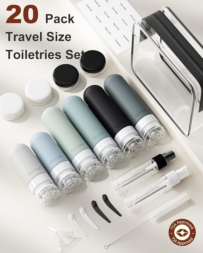 20 Pack Travel Bottles for Toiletries, Original Patented, TSA Approved Travel Size Containers, Leak Proof Silicone Shampoo and Conditioner Bottles Women & Men, Airplane Cruise Essentials, Black - Image 2