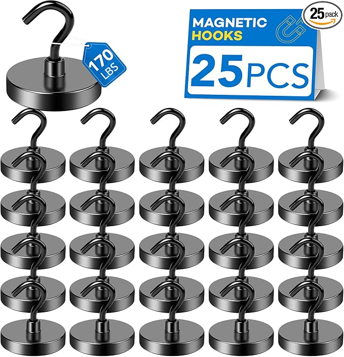 LOVIMAG Magnetic Hooks, Cruise Essentials 2026, 25 Pack-170LBS | Heavy Duty Strong Magnet Hook for Cruise Cabin, Refrigerator Fridge, Ship, Classroom, Kitchen Grills, Black by LOVIMAG