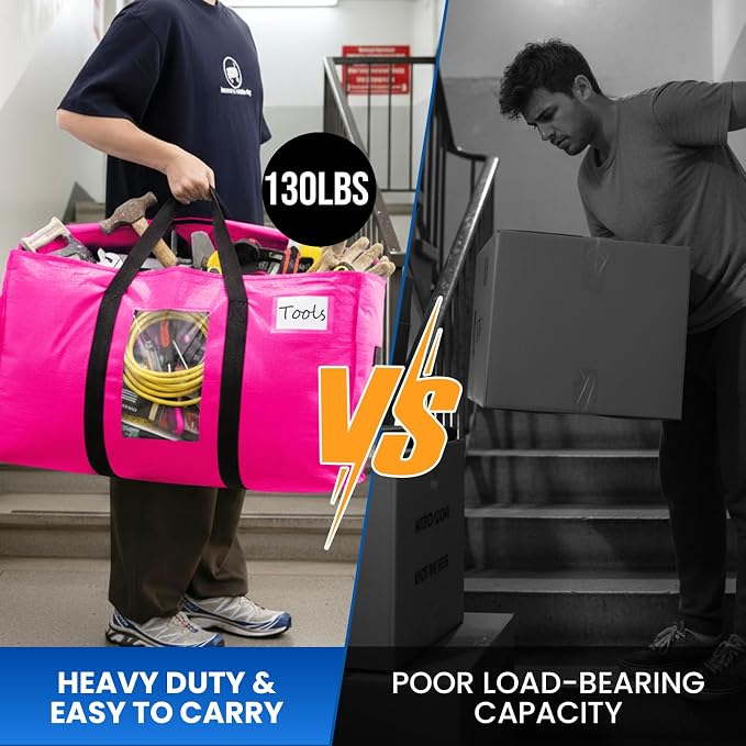 TAILI 10 Pack Pink Extra Large Moving Bags,Storage Bags with Visible Window | 93L Heavy Duty Totes For Home Storage,Wrap Around Handles,Alternative to Moving Boxes, College Dorm,Perfect for Moving - Image 7