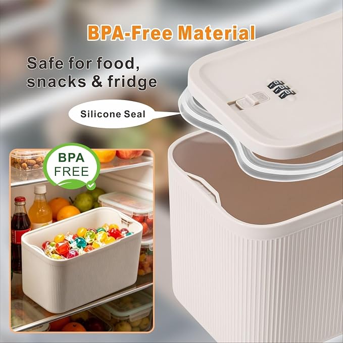 Small Medication Lock Box with Combination Code, Lockable Storage Box for Pills/Snacks/First Aid Kits, Phone/Personal Items, Secure Container for Home/Fridge/Office/Travel- Reusable (Beige) - Image 3
