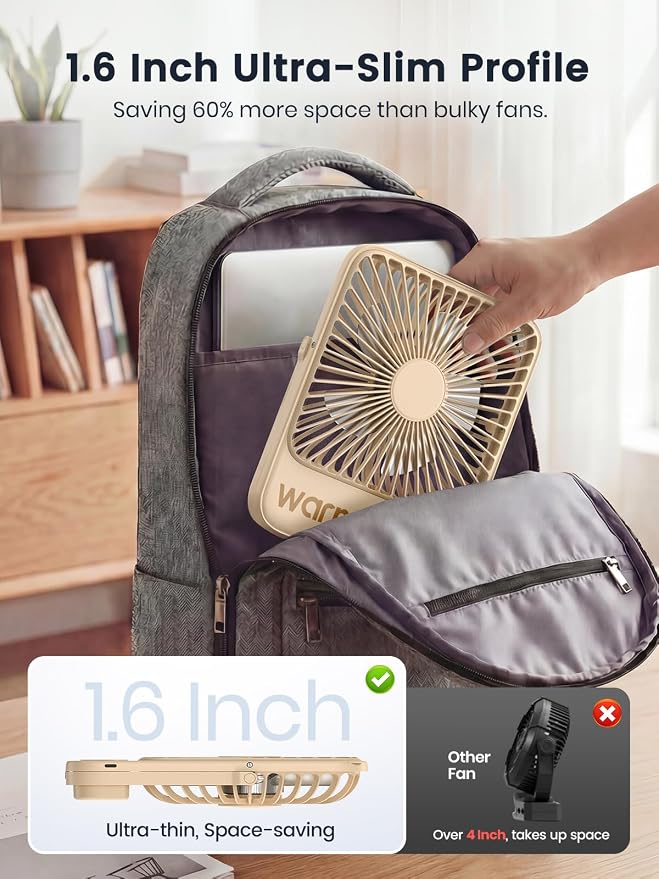 Warmco D3 Portable Travel Fan 10000mAh, Ultra-Slim, 24H Runtime | Quiet 7-Inch Rechargeable Desk Fan, Digital Display For Sleeping, Office, Bedroom & Cruise - Image 3