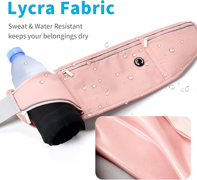 Slim Running Belt for Women Men,Runners Fanny Pack Phone Holder,Money Belt,Running Gear Accessories,with 3 Pockets (Jet Pink) - Image 5