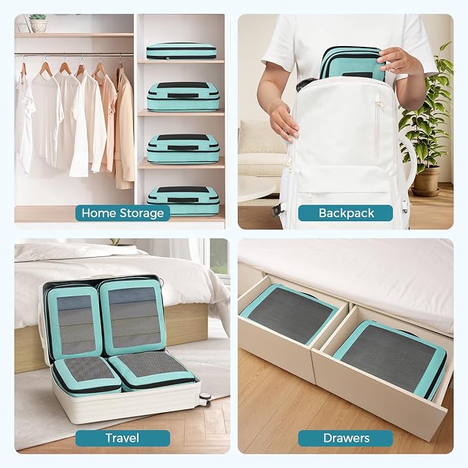 BAGAIL 8 Set Compression Packing Cubes, Expandable Luggage Organizer Bags for Travel Accessories (Mint) - Image 7