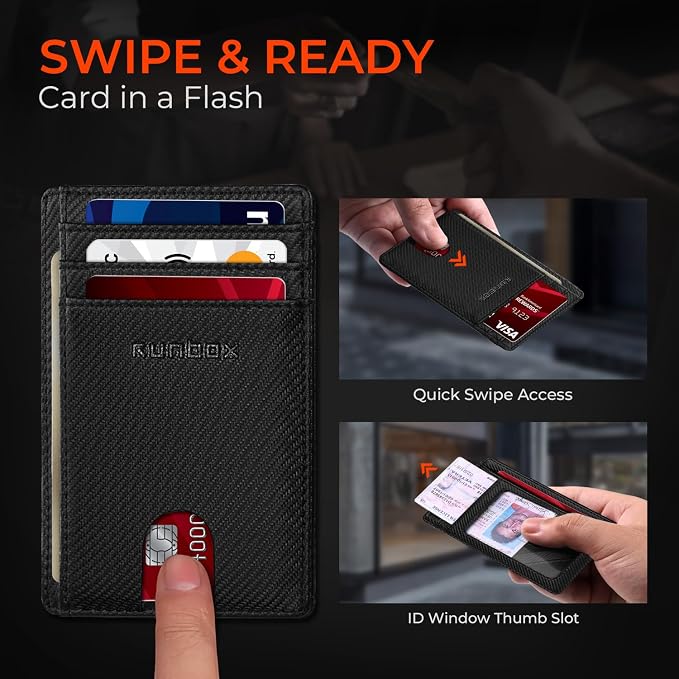 RUNBOX Slim Wallet for Men and Women, RFID Blocking Leather Card Holder | Minimalist 8-slot design fits IDs and credit cards in a thin profile for front pockets, purses, pants and travel - Image 6