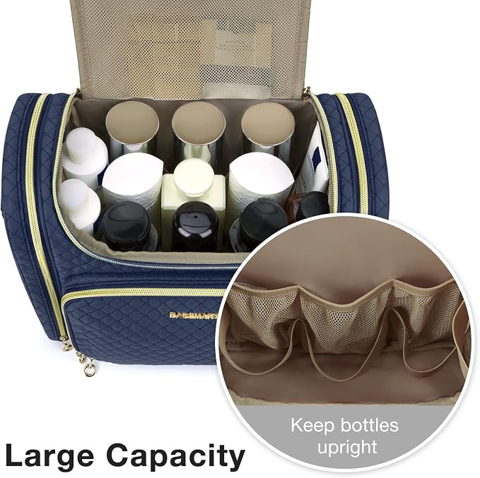 BAGSMART Women's Travel Toiletry Bag, Water-resistant Roomy, Navy Blue | Cosmetic Makeup Bag, Door Room Essentials Travel Organizer for Full Sized Toiletries and Cosmetics - Image 4