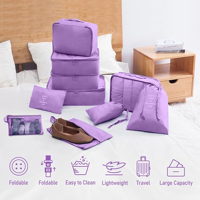 Packing Cubes for Travel- 8 Set Luggage Organizer Bags for Family, Mesh Breathable Travel Packing Cubes for Suitcases Durable Travel Essentials Bags Set (Purple, 10 Set) - Image 7