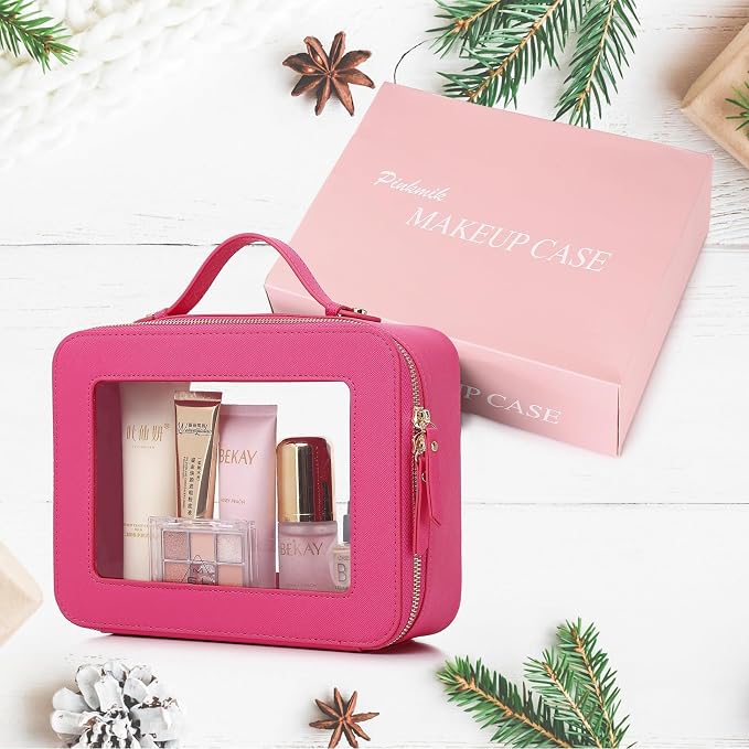 Pinkmik Clear Makeup Bag, (Fuxia, L) | Mahjong Tiles Bag ,Travel Cosmetics and Toiletries Case, Portable Makeup Organizer,Car Bag with Zipper,Waterproof, - Image 7