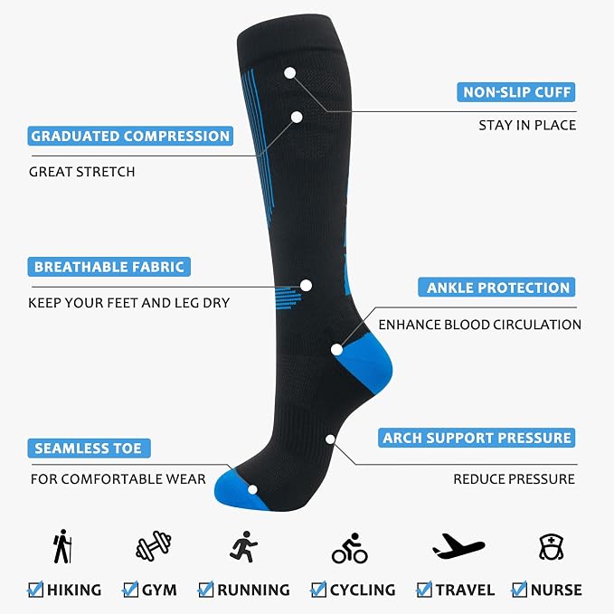 fenglaoda Compression Socks Women Men 4 Pairs, Knee High Support Socks for Running, Sports, Travel, Flight, Nurse - Image 3