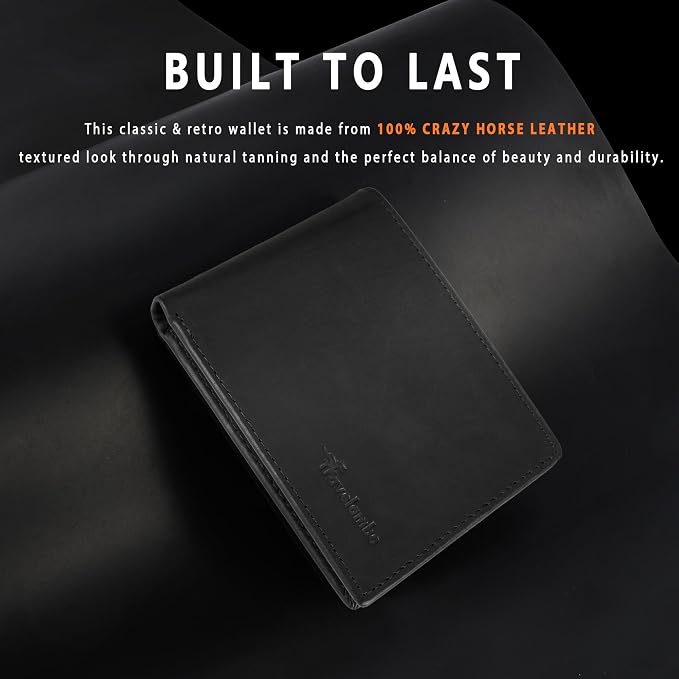 Travelambo Genuine Leather Wallet for Men with Gift Box - Handmade Bifold Stylish - Mens Wallets Rfid Blocking with 2 ID Windows - Image 3