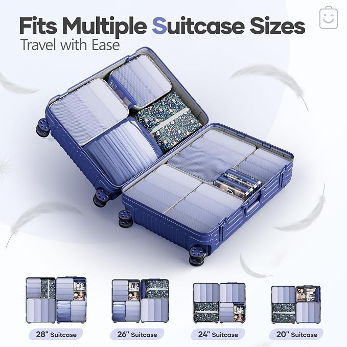 Veken 11 Set Compression Seting Cubes Garment Bags for Travel Essentials,Compressible Expandable Luggage Organizer Bags for Clothing,Space Saver Bags with Over 99 pcs of Mesh Holes(Dark Blue Floral) - Image 8