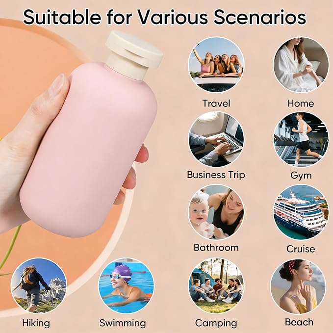 DEMORA 6.6oz Travel Bottles for Toiletries, Larger Plastic Travel Squeeze Bottles Leak Proof Refillable Toiletry Containers with Flip Caps and Labels for Shampoo Conditioner Lotion (Pink, 4 Pcs) - Image 7