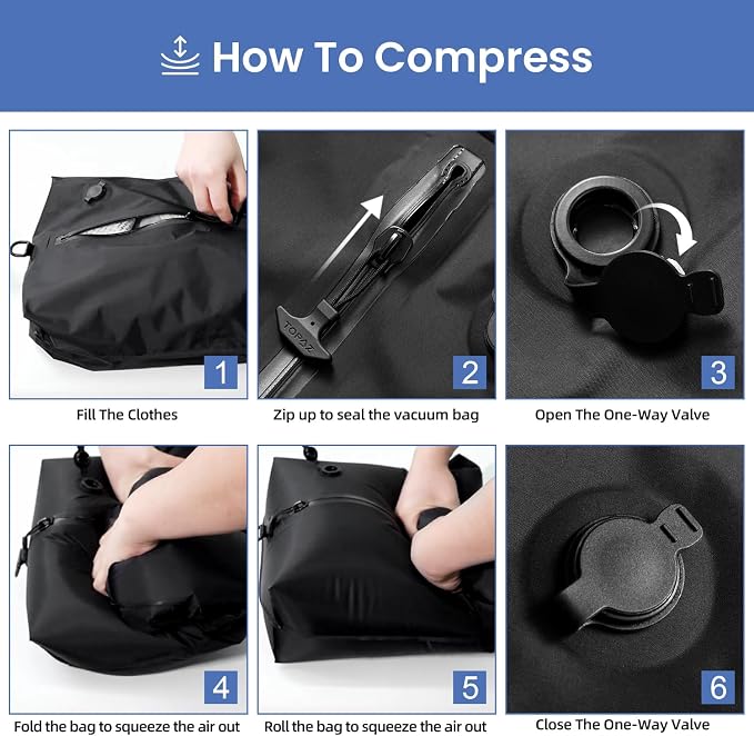 BAGAIL TPU Vacuum Bag for Travel, Reusable Compression Bag with IPX8 Waterproof Zipper, Save Space for Suitcase, Backpack and Carry on (Black, ExtraLarge, No Pump) - Image 5