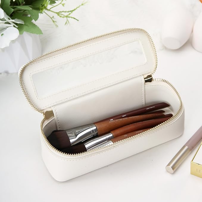 Aveniee Clear Makeup Brush Bag,Slim Cosmetic Brush Holder,Small Toiletry Bag Mini Travel Case for Women,Thin Make up Bags with Dual Zipper,Cute Travel Essentials Organizer,White - Image 6