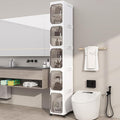 5 Tier Slim Bathroom Storage Cabinet, Foldable and Movable, White | Tools Free, ABS and PET, Magnetic Clear Door, Adjustable Shelves, Lockable Wheels, Water Resistant, For Narrow Space by Neathub