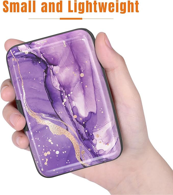Rimilak Aluminuml Credit Card Holder,Purple Mable | Mini Credit Card Wallet RFID Blocking Slim Metal Hard Case for Women Men - Image 3