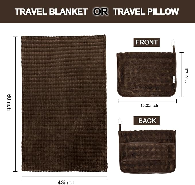 Soft Cozy Travel Blanket for Airplane Train and Car, Brown | Lightweight, Blanket or Pillow 2 in 1, Compact with Portable Bag Pillowcase, with Luggage Sleeve and Backpack Clip - Image 6