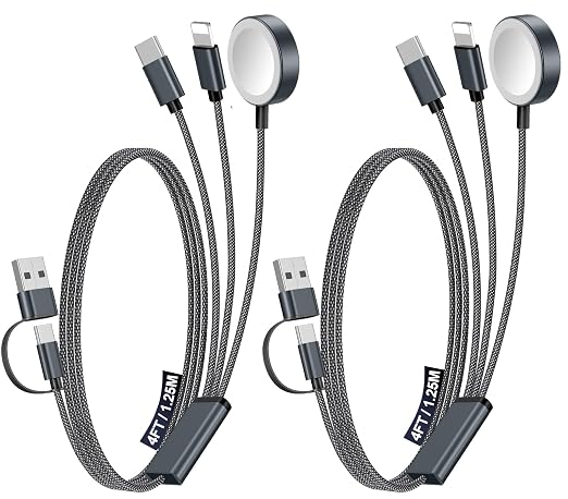2Pack Travel Essentials for Apple Watch Charger,3-in-2 Multi Charging Cable | Cruise Vacation Camping Essentials for iPhone Charger,Type C/Lightning for iWatch,iPhone 17-12,Xbox Series X&S-4FT Black by Accessoriesforphoneandelectricproducts