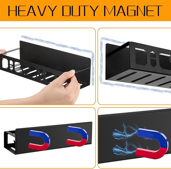 Beeveer 2 Pcs Magnetic Spice Rack for Refrigerator, Black Home | Magnetic Design, No Drilling, Farmhouse Kitchen Decor Home Accessories, 2 Sizes Metal Storage Shelf for Fridge Spices - Image 6