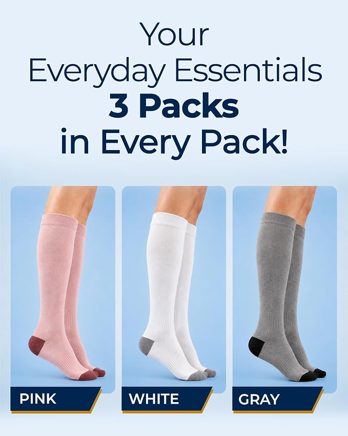 Pembrook® Bamboo Viscose Light Compression Socks - 3 Pairs | 8-15 mmhg Compression Socks | Knee High Comfort Support Socks - Image 5