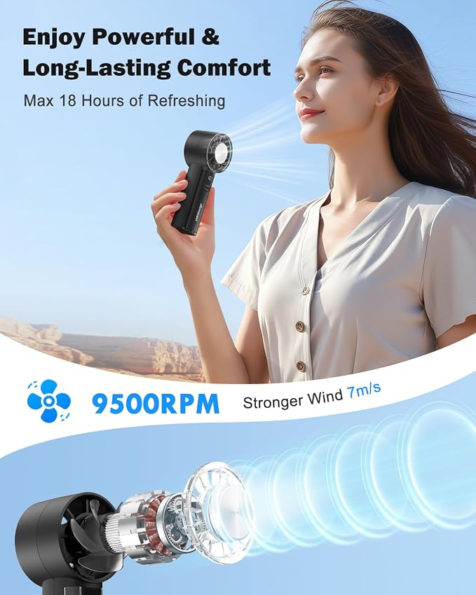 AMACOOL Handheld Fan with Ice Cooler, Mini Portable Fan Rechargeable, 18Hrs Cooling, 0-100 Adjustable Speed, Small Yet Powerful, Personal Hand Fans for Travel, Beach, Outdoor, Makeup, Gifts for Women | Gifts for Mom Her Women Girl, Small Yet Powerful, ... - Image 4