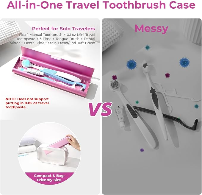 Wider Aluminum Toothbrush Travel Case, Portable Travel Toothbrush Holder, Durable Manual Toothbrush Box Container for Traveling, Bathroom, Camping, Business Trip, Pink - Image 3