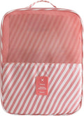 Pink Strip Travel Shoe Bag - Holds 3 Pair of Shoes, Travel Essentials Bag for Flying, Accessories Bag by ENETECk