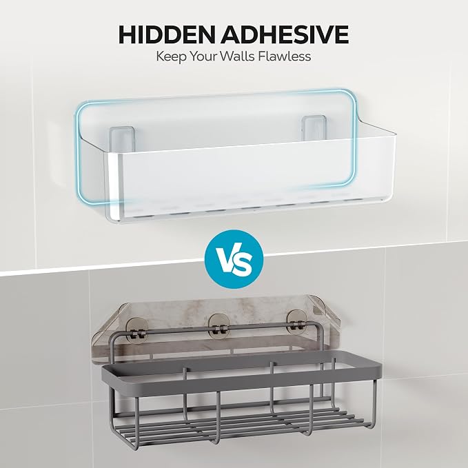 Nieifi Adhesive Shower Shelves, Clear, 3 Pieces | Rustproof ABS, Large Capacity, Removable Design, Easy-Clean, No Drilling Shower Organizer for Bathroom Storage & Home Decor - Image 6