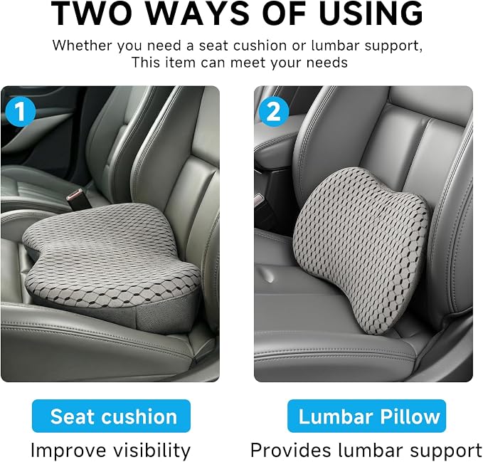Livtribe Car Seat Cushion - Memory Foam Seat Pad for Sciatica & Lower Back Pain Relief - Driving Cushion with Breathable Mesh Cover - Road Trip Essentials for Drivers (3D Gray) - Image 2