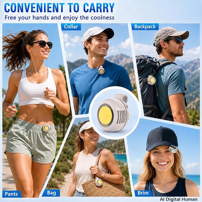Portable Silent Mini Bladeless Fan Clip On, 360° Rotatable Clip on Fan | for Shirt & Waist with 3 Speeds & Long Battery Life, Safe for baby & Pets, For Outdoor & Travel & Office, Travel - Image 7