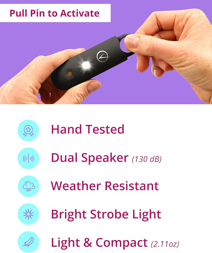 Vantamo Personal Alarm for Self Defense with Low Battery Notice, Strobe Light & Extra Loud 130 dB Double Speakers Safety Keychain Set for Women, Rechargeable Panic Button for Womens Self Defense - Image 6