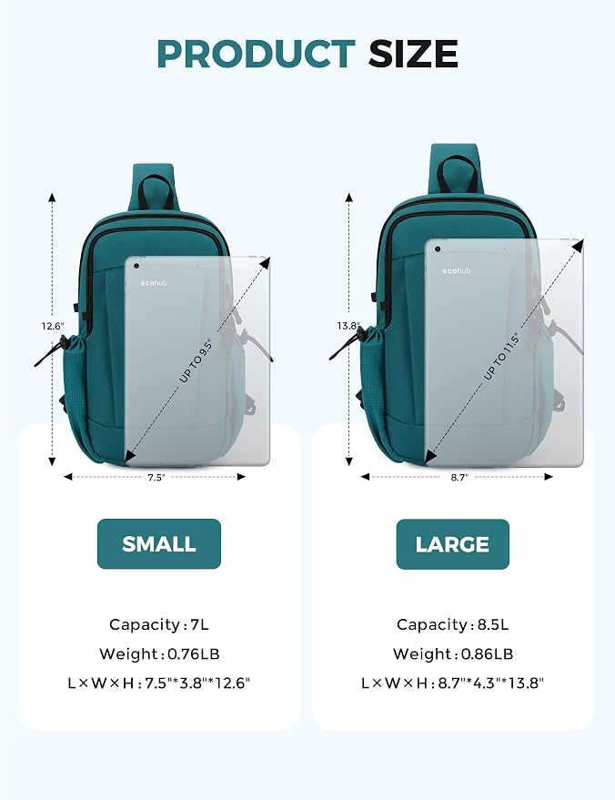 ECOHUB Anti-Theft Crossbody Bag Men Women RFID Blocking Lightweight Sling Backpack Water Resistant for Travel Hiking Outdoor - Image 3