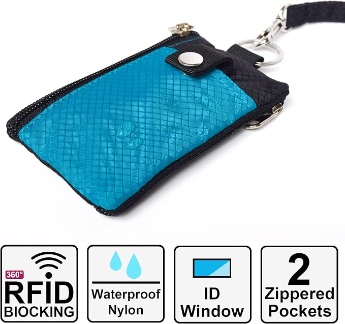CHENSPRX Minimalist RFID Blocking Small Wallet with ID Window,WaterResistant Zip Id Case Wallet with Lanyard Keychain for Cards,Cash,Travel,Women,Men - Image 2