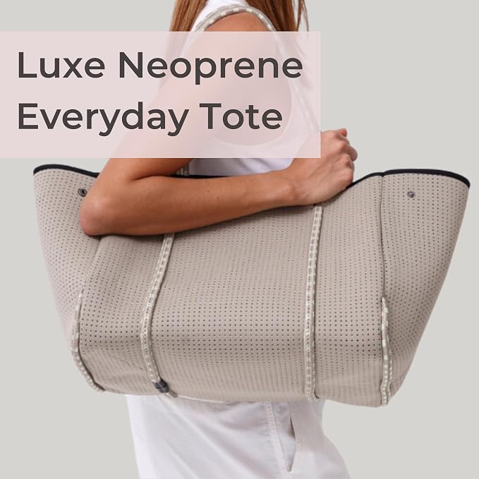 POPUPS Large Neoprene Tote Bag for Women - Everyday Designer Handbag for Travel Work and Beach with Pockets and Zipper Pouch - Image 3